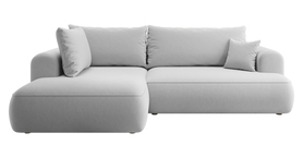 Ecksofa mit Schlaffunktion Ovo L-förmig mit Armlehne und Stauraum graues, pflegeleichtes Velvet, linke Ausführung