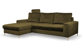 Ecksofa mit Schlaffunktion Buram L-förmig mit Stauraum, olivgrüner Velvet, linksseitig