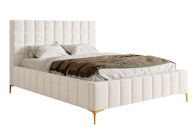 Polsterbett 160x200 cm Szejlo mit Stauraum, Metallrahmen, cremefarbener Chenille