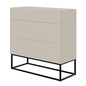 Kommode Veldio mit gefräster Front und drei Schubladen 90 cm Grau Beige mit schwarzen Beinen