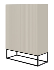 Zweiflügiger Veldio-Kommode mit gefrästem Front 90 cm Grau Beige mit schwarzen Beinen