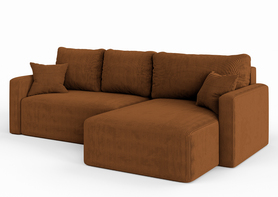 Ecksofa mit Schlaffunktion Haldi L-förmig mit Stauraum kupferfarbener Cordstoff universal