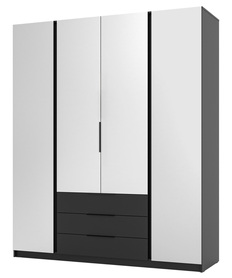 Kaja Kleiderschrank mit vier Türen, Spiegeln und drei Schubladen, 200 cm, schwarz