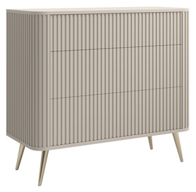 Kommode Oval mit Rillen und drei Schubladen 163 cm grau-beige mit goldenen Beinen