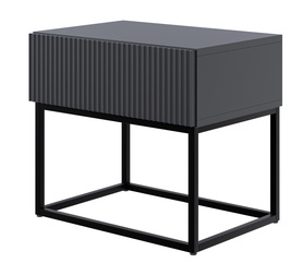 Nachttisch Veldio mit gefräster Front und Schublade 50 cm Schwarz mit schwarzen Beinen