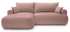 Ecksofa mit Schlaffunktion Ovo L-förmig links mit Stauraum in hellrosa hydrophobem Samt