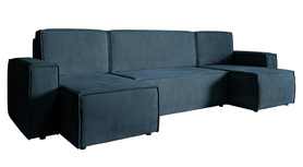 Ecksofa mit Schlafunktion Copertino U-Form mit Stauraum universell dunkelblau Cordstoff