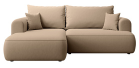 Ecksofa mit Schlaffunktion Ovo mini L-förmig links mit Stauraum, beige Samt, pflegeleicht