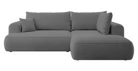 Ecksofa mit Schlaffunktion Ovo L-förmig mit Armlehne und Stauraum dunkelgrauer, leicht zu reinigender Velours rechtsseitig