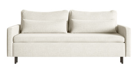 Schlafsofa für drei Personen Umpro mit Stauraum in cremefarbener Boucle.