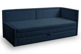 Jugendbett Caprili mit Stauraum, marineblaue Flechtoptik, universell einsetzbar