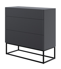 Kommode Veldio mit gefräster Front und drei Schubladen 90 cm Schwarz mit schwarzen Beinen