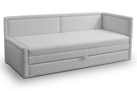 Jugendbett Caprili mit Stauraum in hellgrauer Geflecht-Optik, universal