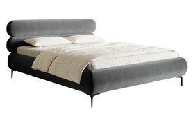 Polsterbett 180x200 cm Roule mit Stauraum, Metallrahmen, graues hydrophobes Velvet, schwarze Beine