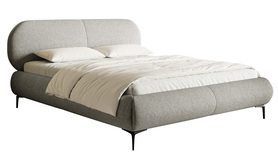 Polsterbett 140x200 cm Ovalle mit Stauraum, metallisches Gestell, graue hydrophobe Flechtoptik, schwarze Beine
