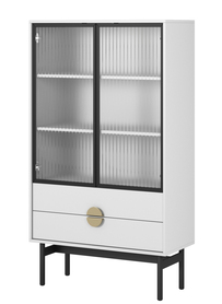 Niedrige Vitrine Stoon 85 cm mit drei Regalen und zwei Schubladen 85 cm Weiß