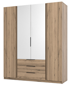 Kaja Kleiderschrank mit vier Türen, Spiegel und drei Schubladen, 200 cm, Eiche Evoke