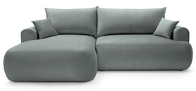Ecksofa mit Schlaffunktion Ovo L-förmig links mit Stauraum graues, pflegeleichtes Velvet