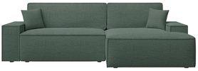 Ecksofa mit Schlaffunktion Farese New L-förmig mit Stauraum in salbeigrünem Chenille, rechtsseitig.