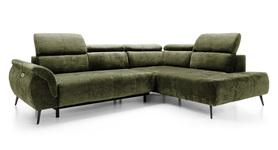 Ecksofa mit Schlafunktion Mamutio L-förmig mit Armlehne und elektrisch ausziehbarem Sitz, olivgrüner Chenille, rechtsseitig