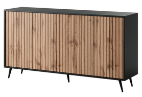 Kommode Bello mit laminierten Fronten 154 cm schwarz/Eiche Wotan