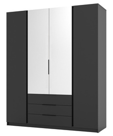 Kaja Kleiderschrank mit vier Türen, Spiegel und drei Schubladen, 200 cm, schwarz