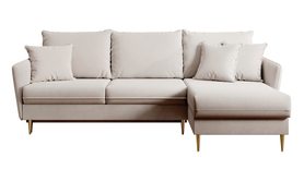 Ecksofa mit Schlaffunktion Volio beige Velvet hydrophobisch, goldene Beine