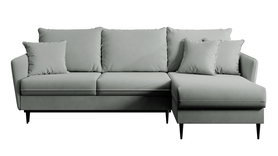 Ecksofa mit Schlaffunktion Volio graues Velvet, hydrophobisch, schwarze Beine