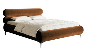 Polsterbett 160x200 cm Roule mit Stauraum, Metallgestell, kupferfarbener, wasserabweisender Samt, schwarze Füße