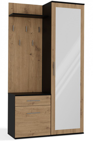 Garderoben-Set Duvio mit Schrank und Spiegel 100 cm Eiche Artisan / Anthrazit