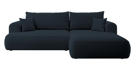 Ecksofa mit Schlafunktion Ovo L-förmig dunkelblauer Velours mit Stauraum in pflegeleichter Stoffausführung rechtsseitig