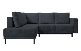Ecksofa Rodario mit Schlaf-Funktion und Bettkasten, dunkelgrauer Cord, linksseitig