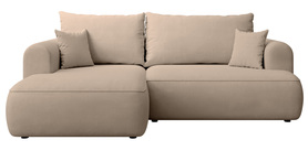 Ecksofa mit Schlaffunktion Ovo mini L-förmig links mit Stauraum beige Chenille leicht zu reinigen