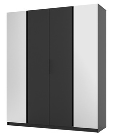 Kaja Kleiderschrank mit vier Türen und zwei Spiegeln, 200 cm, schwarz