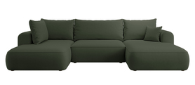 Ecksofa mit Schlaffunktion Ovo U-förmig mit Stauraum olivgrüner Velours leicht zu reinigen linksseitig