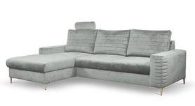Ecksofa mit Schlaffunktion Buram, L-förmig, mit Stauraum, graues Velvet, linksseitig