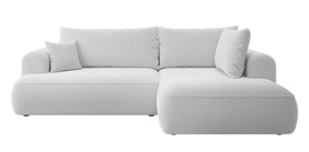 Ecksofa mit Schlaffunktion Ovo L-förmig mit Armlehne und Stauraum in grauem Boucle, rechtsseitig
