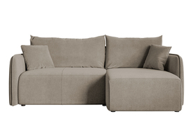 Ecksofa mit Schlaffunktion Mamla in L-Form, grau-beige, mit Stauraum, hydrophobischer Velours, universal.