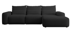 Ecksofa mit Schlaffunktion Carnos L-förmig mit zusätzlichen Lendenkissen, schwarzes hydrophobes Chenille, rechtsseitig