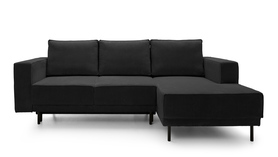 Ecksofa mit Schlaffunktion Rodario mini schwarz mit Stauraum, rechtsseitig aus Cord.