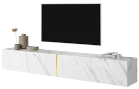 TV-Schrank Bisira 200 cm weißer Marmor mit goldener Einlage