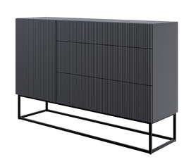 Einzelne Türkommode Veldio mit gefräster Front und drei Schubladen 140 cm Schwarz mit schwarzen Beinen