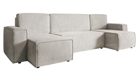 Ecksofa mit Schlaffunktion Copertino U-förmig mit Stauraum universell sandfarbener Cordstoff