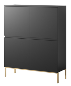 Hochkommode Bemmi 100 cm schwarz mit goldenen Beinen