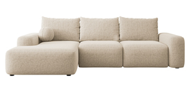 Ecksofa mit Schlaffunktion Carnos L-förmig mit Ball, einzelne Kissen beige hydrophobes Chenille linksseitig