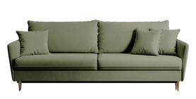Schlafsofa für drei Personen Volio in Salbeigrün, velvet, hydrophobisch, mit goldenen Beinen