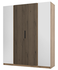 Kaja Kleiderschrank mit vier Türen, innen mit Lamellen und zwei Spiegeln, 200 cm Eiche Evoke