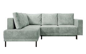 Ecksofa Rodario mit Schlaffunktion und Bettkasten, hellgrauer Cord, linksseitig