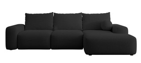 Ecksofa mit Schlaffunktion Carnos L-förmig mit Ball, einzelne Kissen aus schwarzem hydrophobem Chenille, rechtsseitig