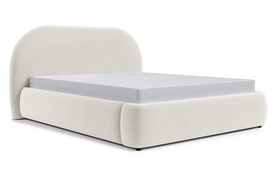 Polsterbett 160x200 cm Ovo hellbeige mit Stauraum, Metallrahmen, Gaslift in pflegeleichter Veloursstoff